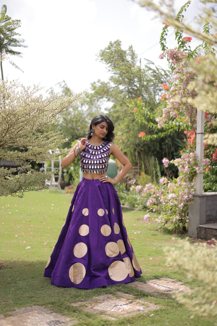 Designer Purple Roman Silk Lehenga Set - Navratri, Wedding & Festive Wear