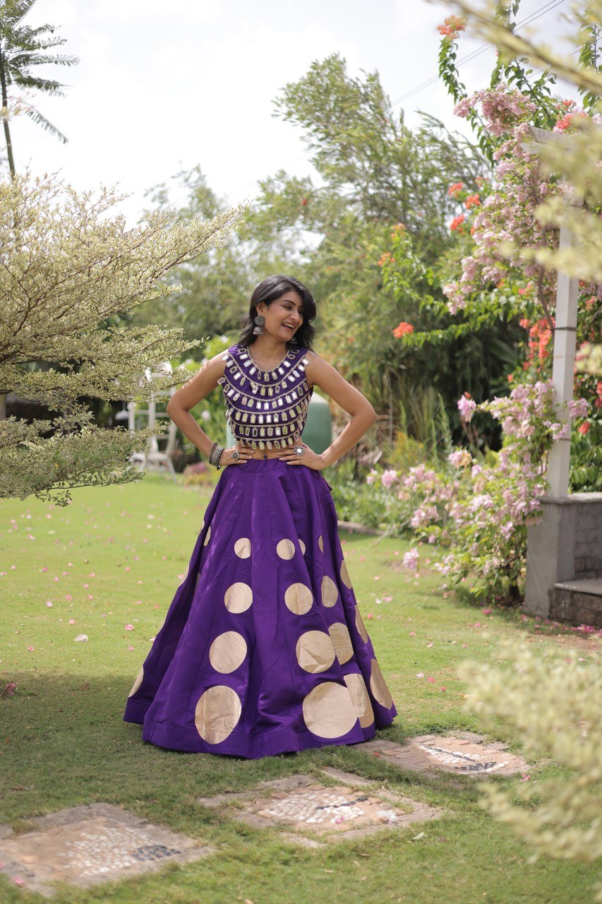 Designer Purple Roman Silk Lehenga Set - Navratri, Wedding & Festive Wear