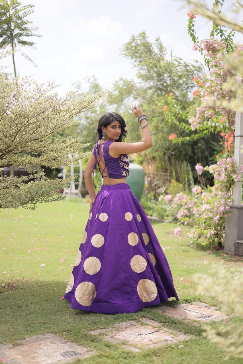 Designer Purple Roman Silk Lehenga Set - Navratri, Wedding & Festive Wear