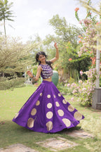Designer Purple Roman Silk Lehenga Set - Navratri, Wedding & Festive Wear