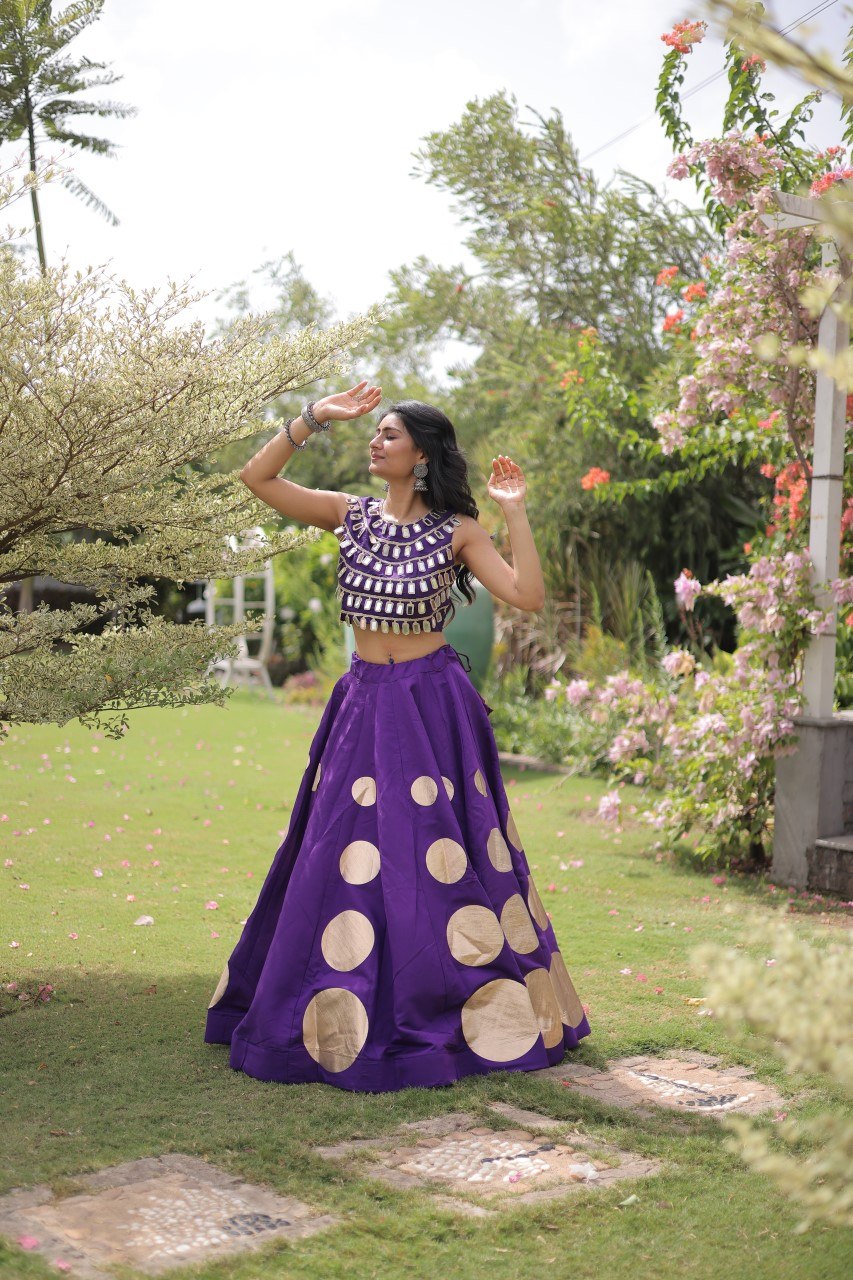 Designer Purple Roman Silk Lehenga Set - Navratri, Wedding & Festive Wear