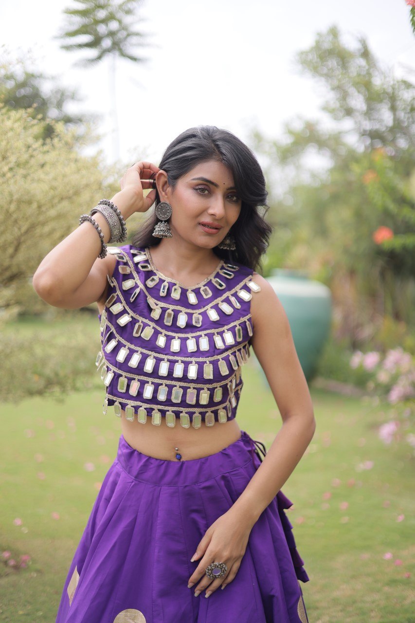 Designer Purple Roman Silk Lehenga Set - Navratri, Wedding & Festive Wear