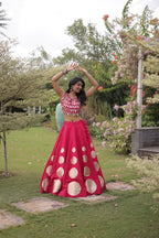 Trendy Pink Roman Silk Crop Top With Lehenga Set for Women - Navratri & Festive Wear