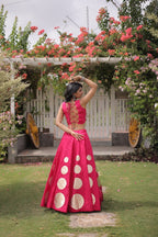 Trendy Pink Roman Silk Crop Top With Lehenga Set for Women - Navratri & Festive Wear