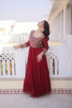 Graceful Four-Layer Frill Gown with Rich Zari & Sequins Design