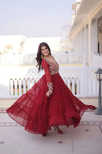 Graceful Four-Layer Frill Gown with Rich Zari & Sequins Design