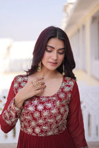 Graceful Four-Layer Frill Gown with Rich Zari & Sequins Design