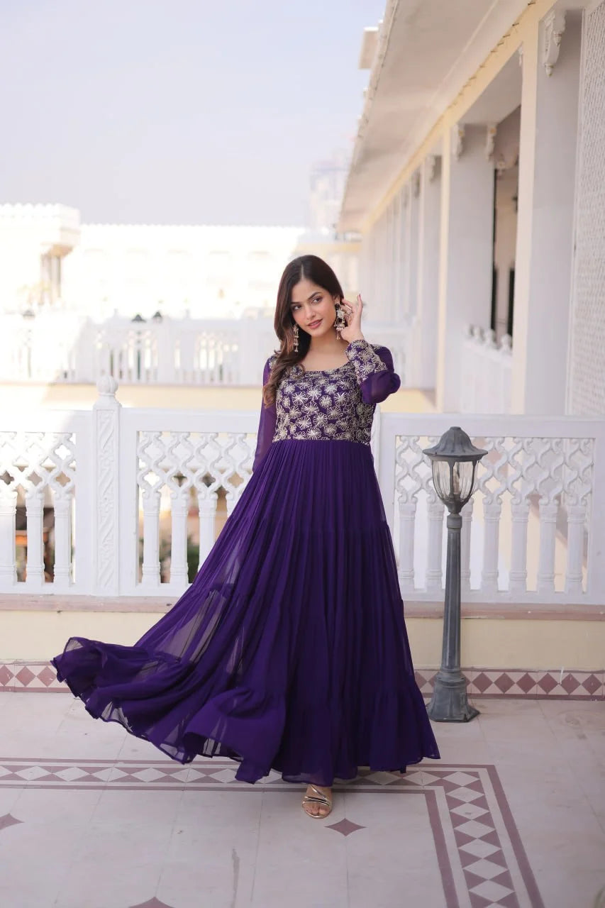 Royal Faux Georgette Sequins & Zari Embroidered Layered Gown