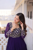 Royal Faux Georgette Sequins & Zari Embroidered Layered Gown