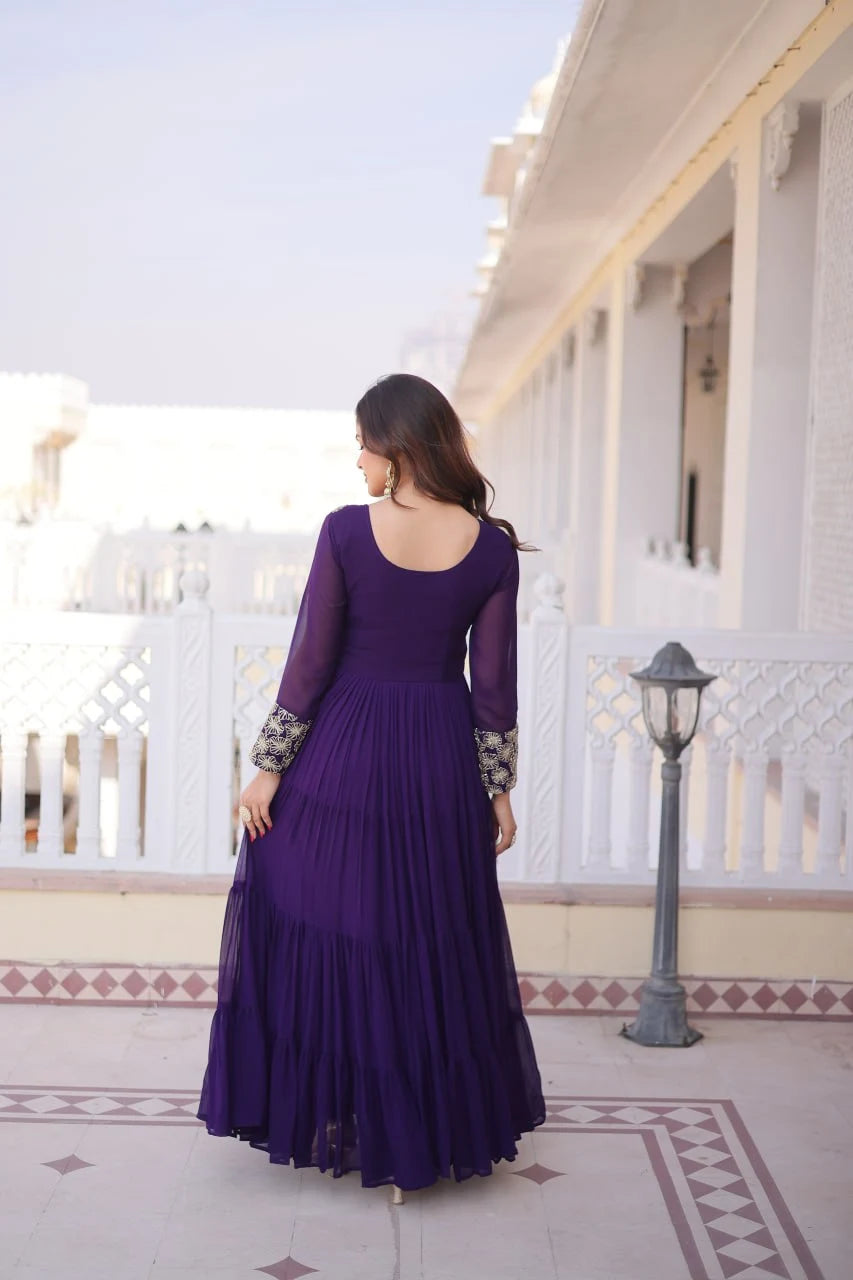 Royal Faux Georgette Sequins & Zari Embroidered Layered Gown
