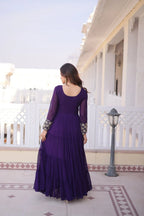 Royal Faux Georgette Sequins & Zari Embroidered Layered Gown