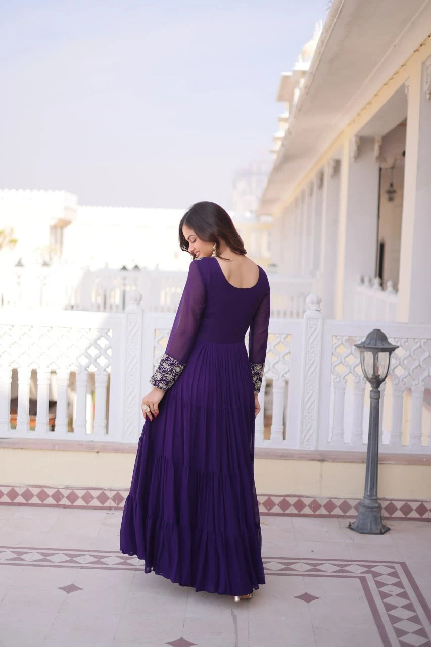Royal Faux Georgette Sequins & Zari Embroidered Layered Gown