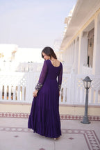 Royal Faux Georgette Sequins & Zari Embroidered Layered Gown