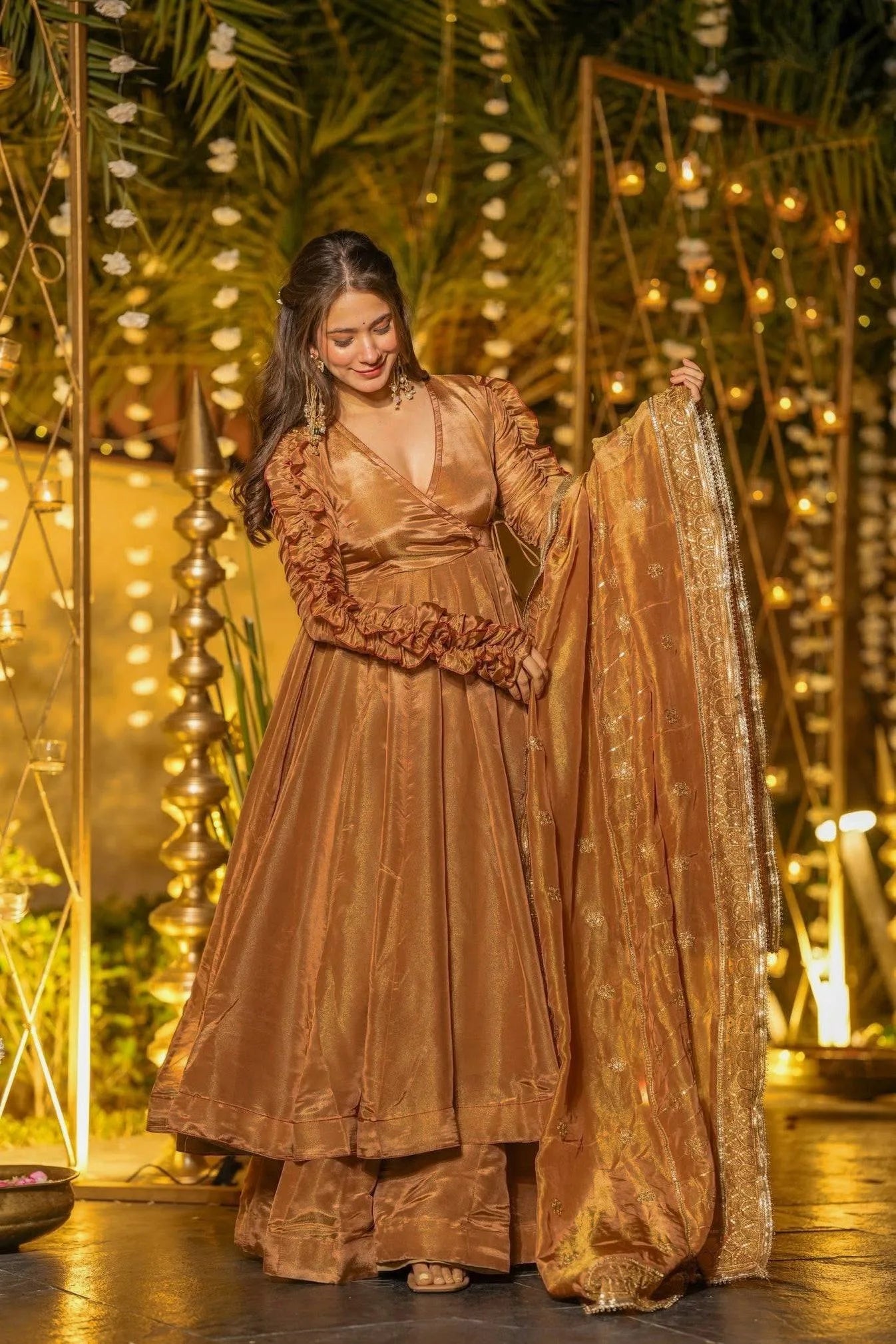 Premium Fendy Silk Anarkali Set with Elegant Flair & Embroidery
