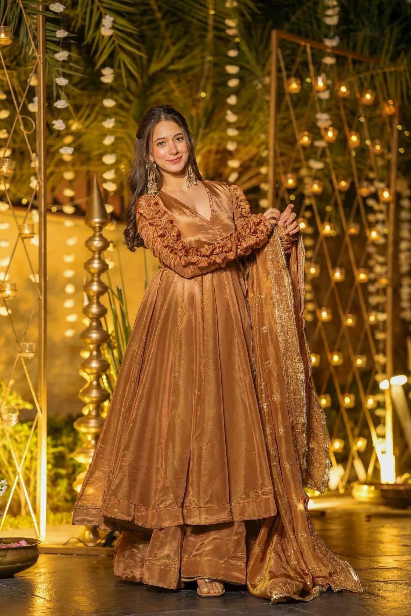 Premium Fendy Silk Anarkali Set with Elegant Flair & Embroidery