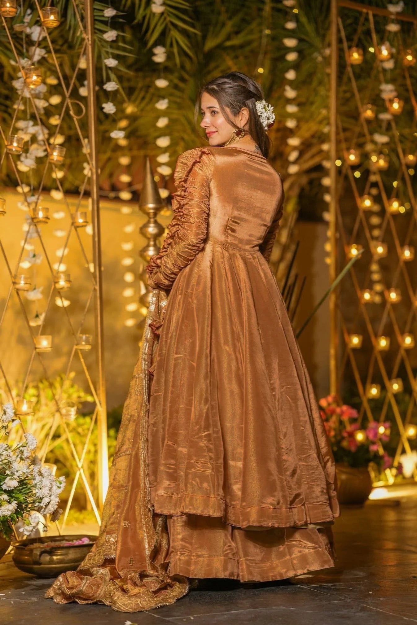 Premium Fendy Silk Anarkali Set with Elegant Flair & Embroidery