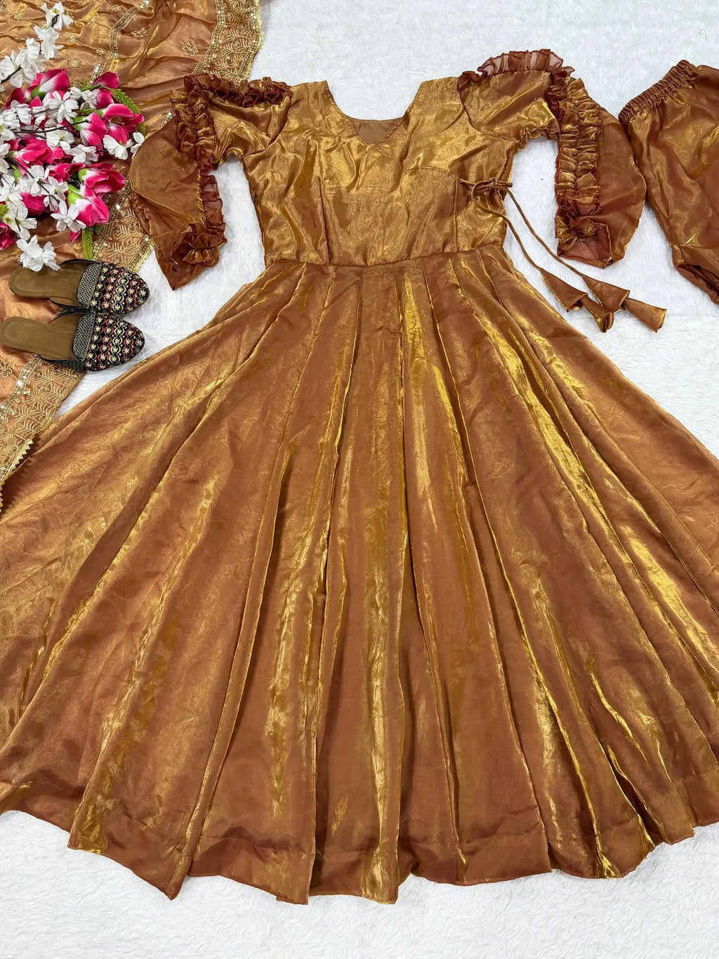 Premium Fendy Silk Anarkali Set with Elegant Flair & Embroidery