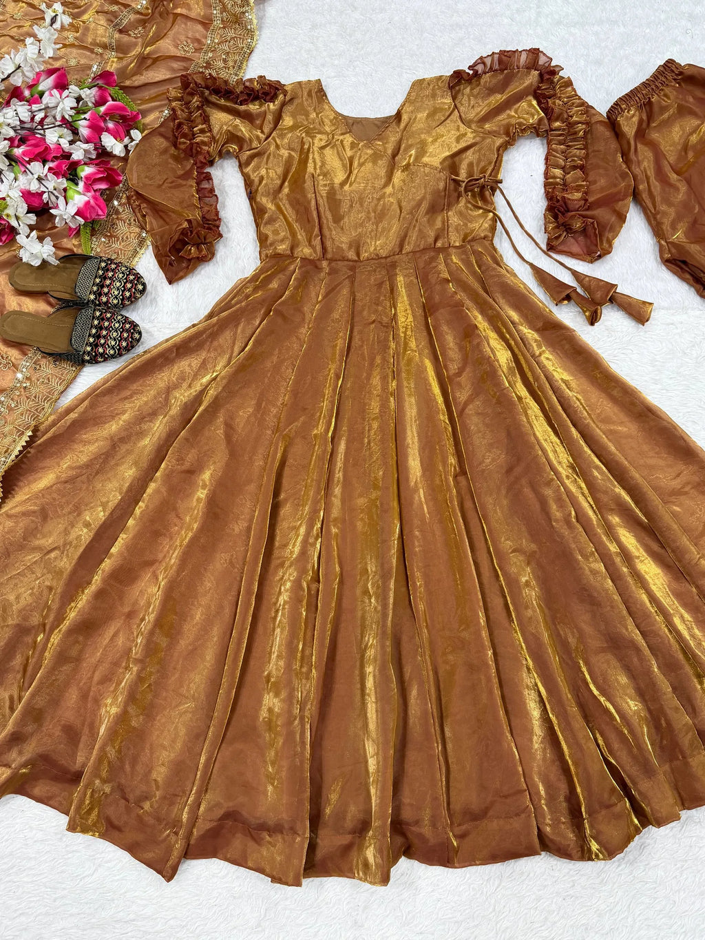 Premium Fendy Silk Anarkali Set with Elegant Flair & Embroidery