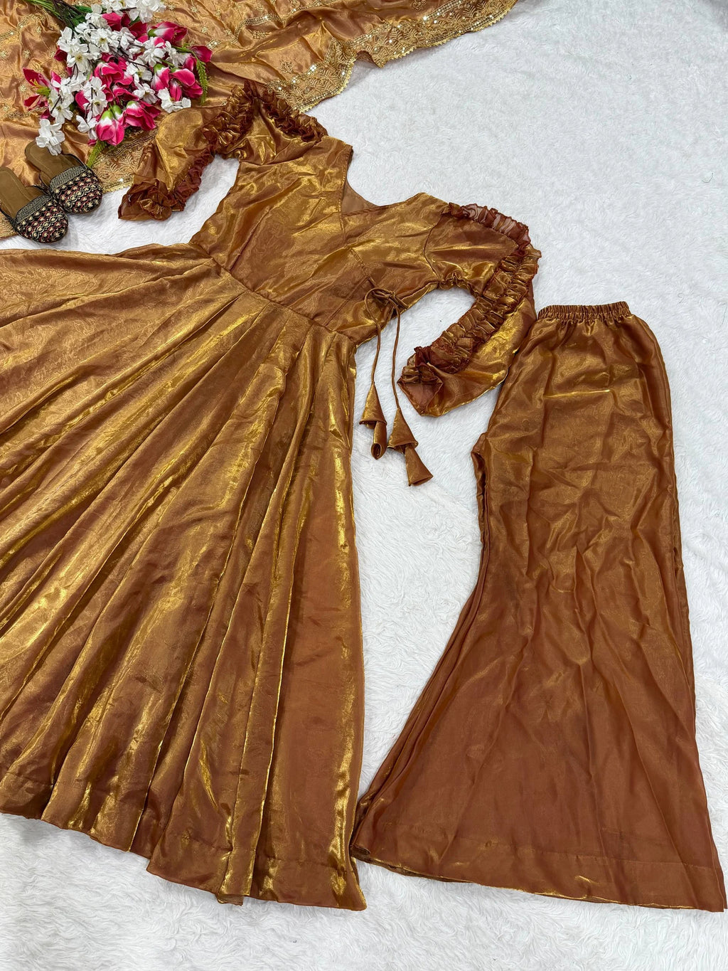 Premium Fendy Silk Anarkali Set with Elegant Flair & Embroidery