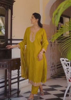 Mustard Festival Kurti Pair – Pure Chinon with Thread & Sequence Work
