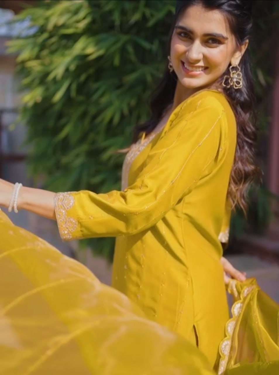 Mustard Festival Kurti Pair – Pure Chinon with Thread & Sequence Work