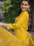 Mustard Festival Kurti Pair – Pure Chinon with Thread & Sequence Work