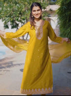 Mustard Festival Kurti Pair – Pure Chinon with Thread & Sequence Work