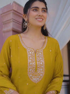 Mustard Festival Kurti Pair – Pure Chinon with Thread & Sequence Work