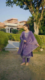 Luxury Purple Chinon Kurti & Pant Set â€“ Elegant Festive Wear for Women