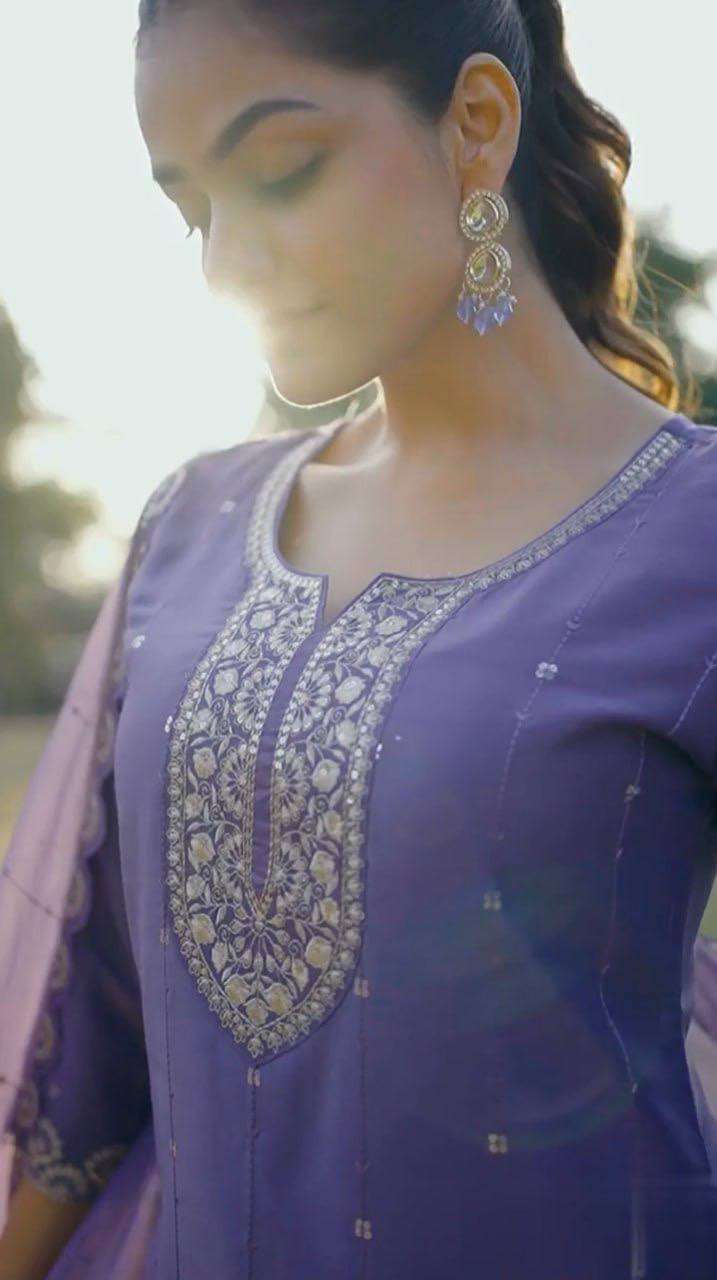 Luxury Purple Chinon Kurti & Pant Set â€“ Elegant Festive Wear for Women