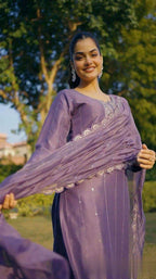 Luxury Purple Chinon Kurti & Pant Set â€“ Elegant Festive Wear for Women