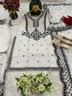 Party Wear Heavy Fox Georgette Embroidered Kurti with Bottom & Dupatta