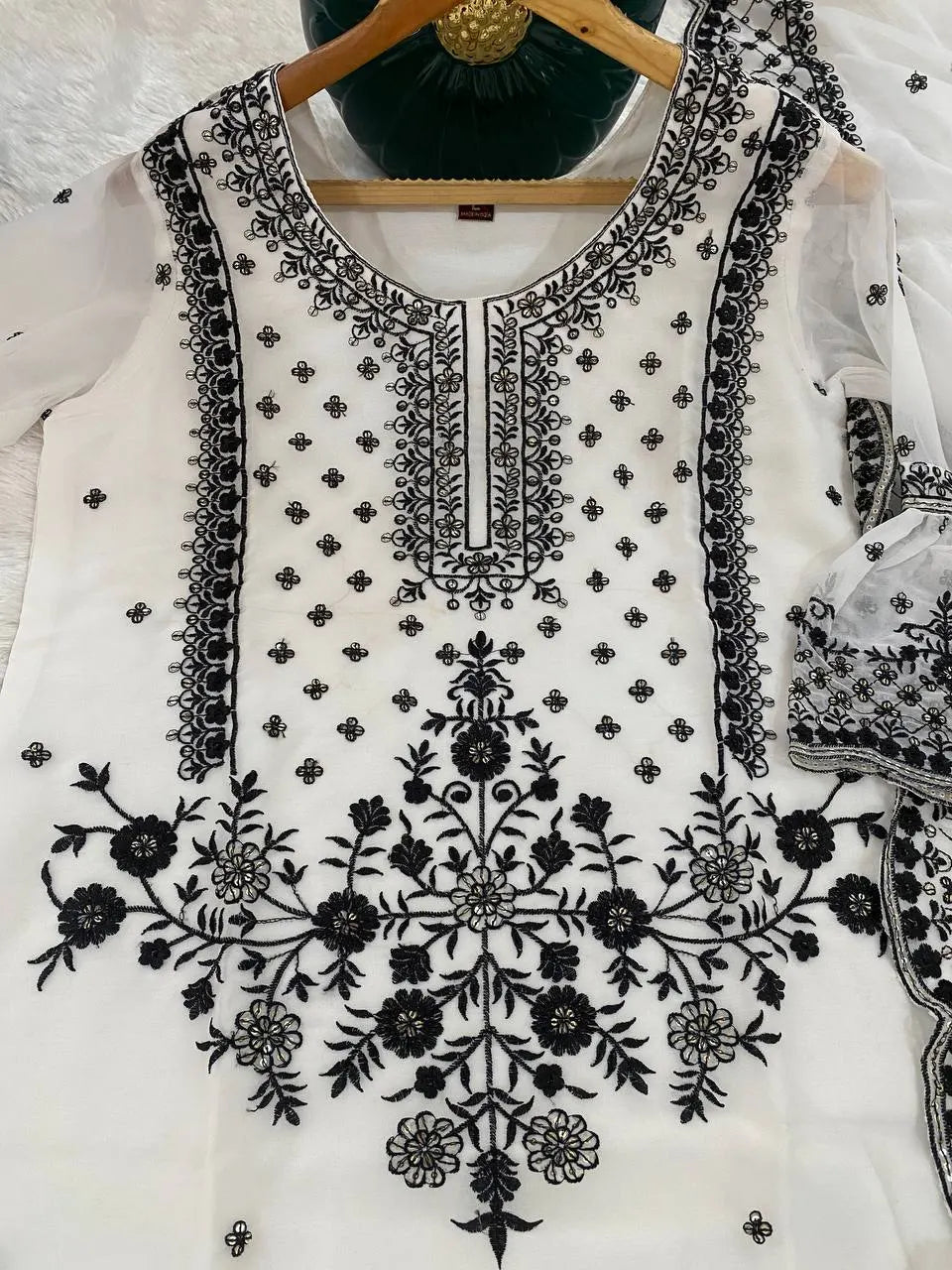 Party Wear Heavy Fox Georgette Embroidered Kurti with Bottom & Dupatta