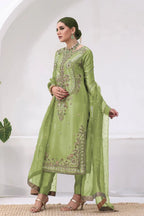 Pure Jimmy Choo Silk Embroidered Top with Butter Silk Bottom & Net Dupatta Set