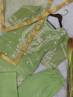 Pure Jimmy Choo Silk Embroidered Top with Butter Silk Bottom & Net Dupatta Set