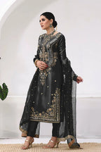 Designer Jimmy Choo Silk Top & Butter Silk Bottom Set with Embroidered Net Dupatta