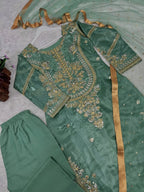 Elegant Jimmy Choo Silk Embroidery Topâ€“Bottom Set with Butterfly Net Dupatta