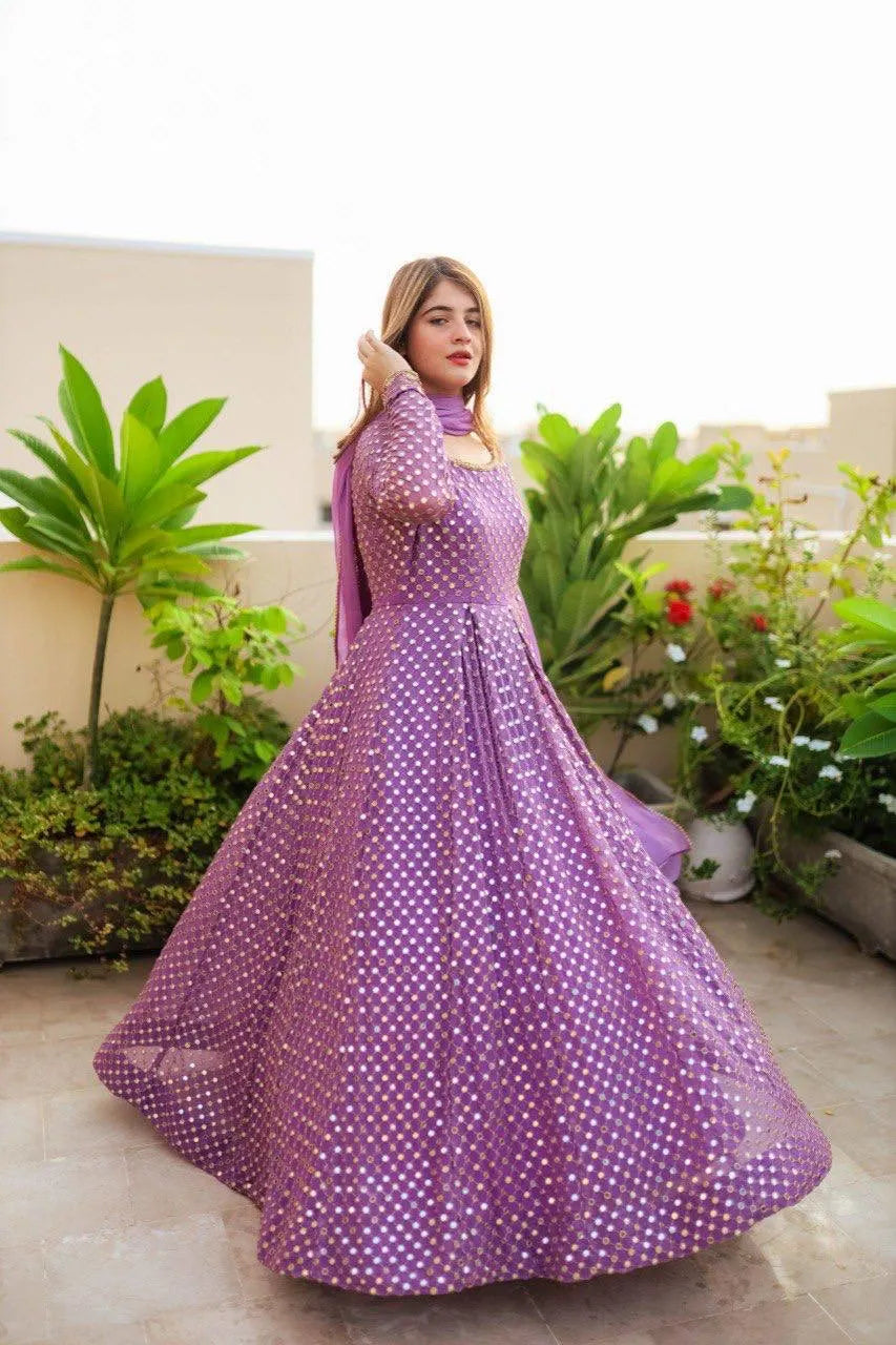 Stylish Fox Georgette Gown with Sequence Work & Fancy Latkan Detail