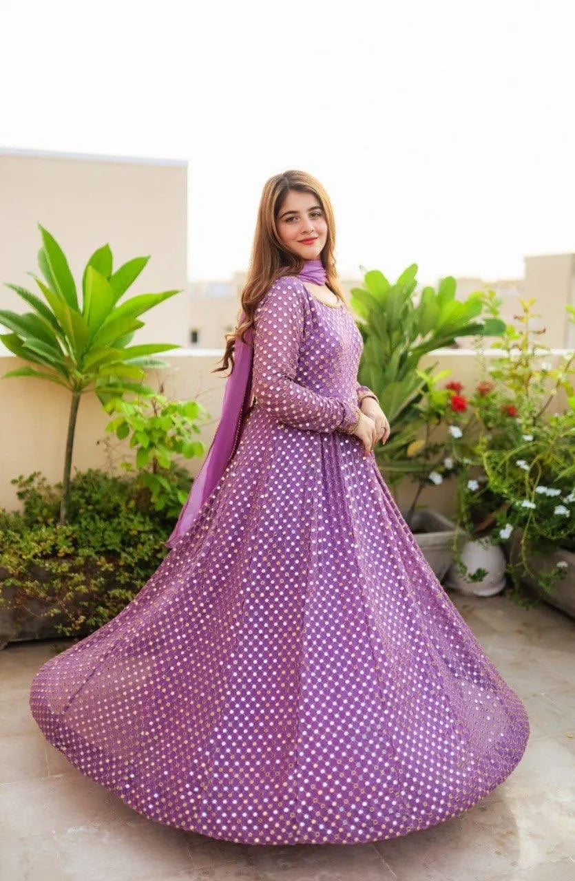 Stylish Fox Georgette Gown with Sequence Work & Fancy Latkan Detail