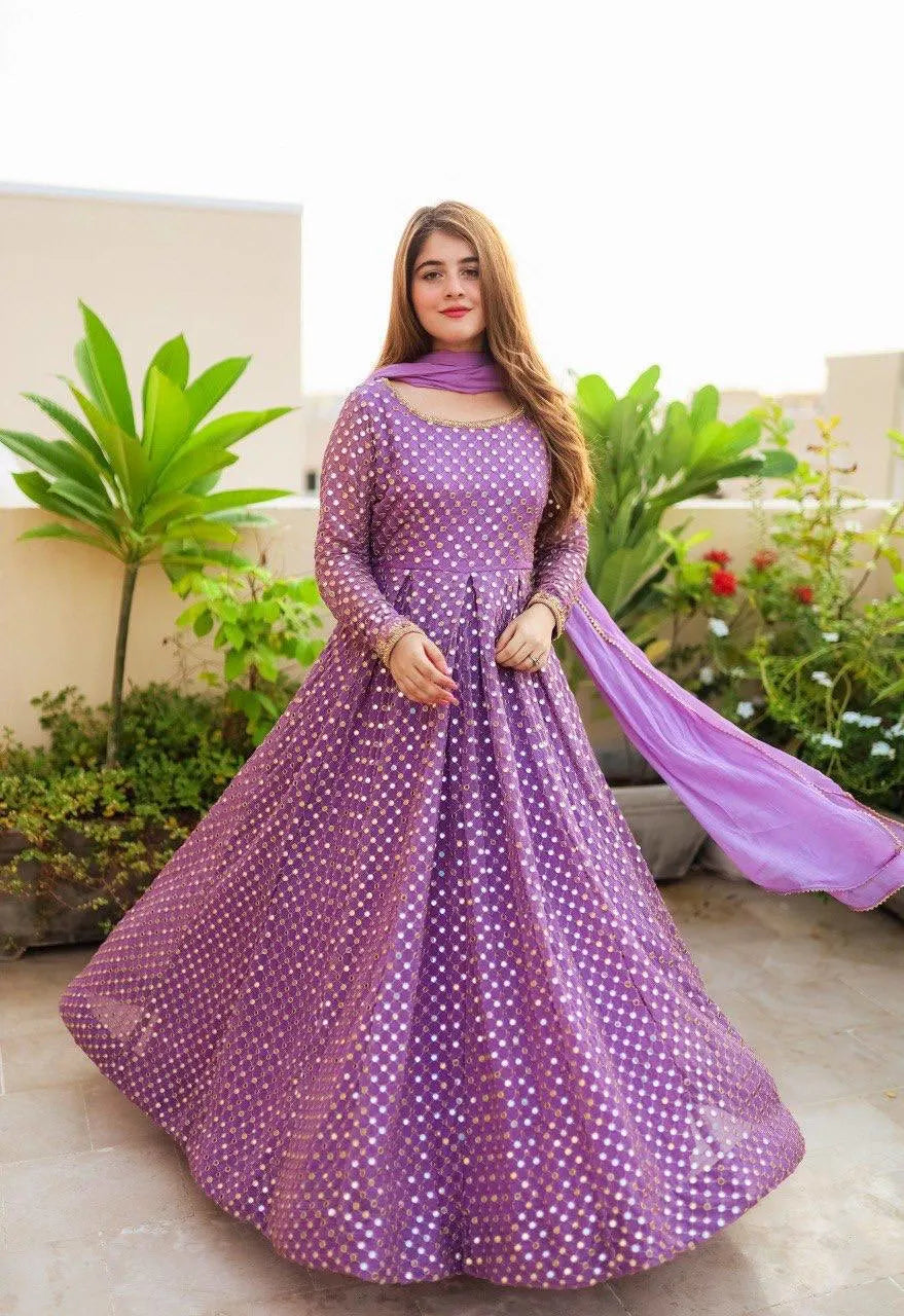 Stylish Fox Georgette Gown with Sequence Work & Fancy Latkan Detail