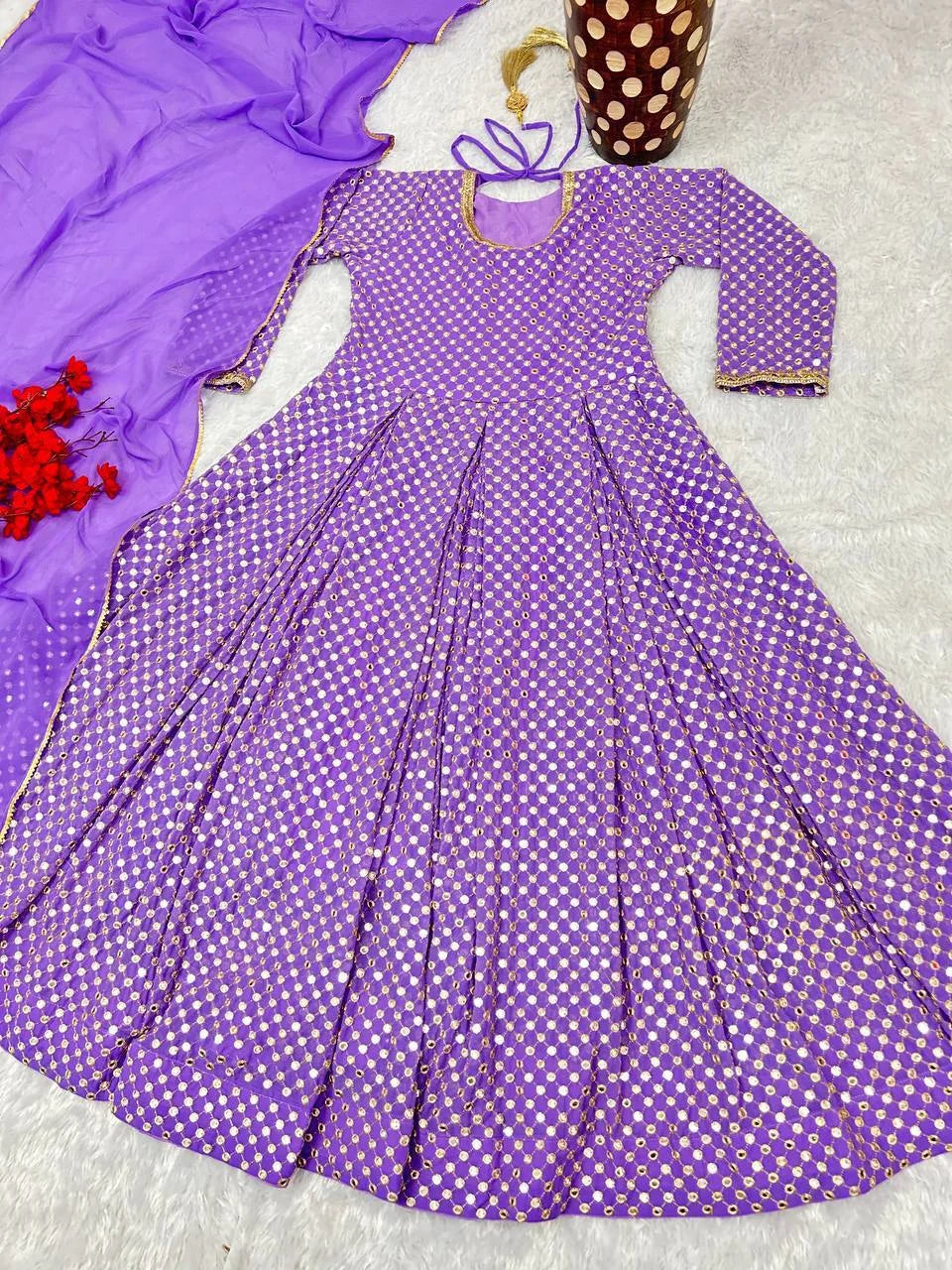 Stylish Fox Georgette Gown with Sequence Work & Fancy Latkan Detail