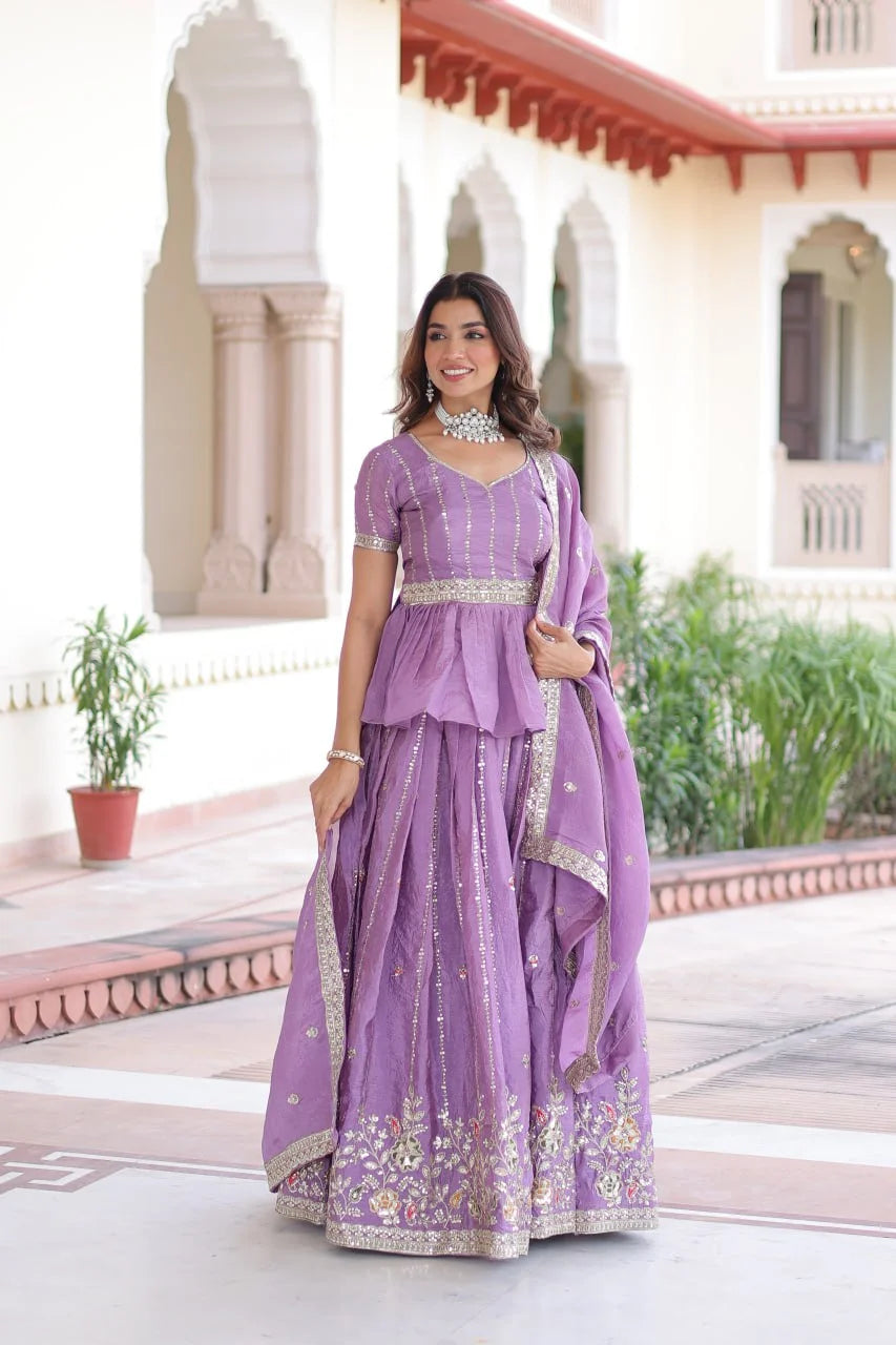 Gold Crush Embroidered Lehenga Choli Set with Zari Sequence Work