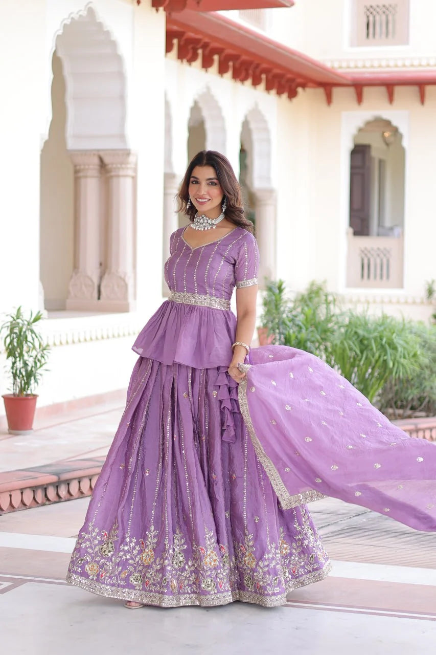 Gold Crush Embroidered Lehenga Choli Set with Zari Sequence Work