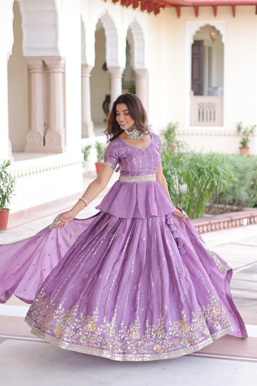 Gold Crush Embroidered Lehenga Choli Set with Zari Sequence Work