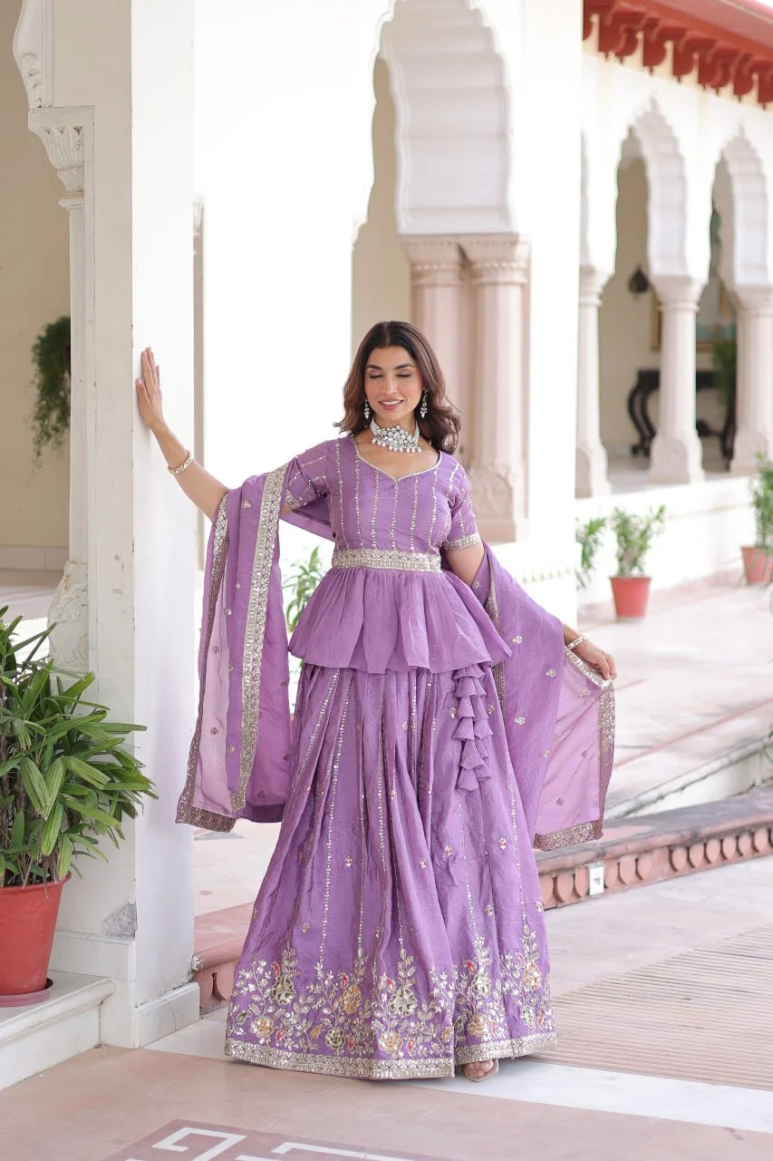 Gold Crush Embroidered Lehenga Choli Set with Zari Sequence Work