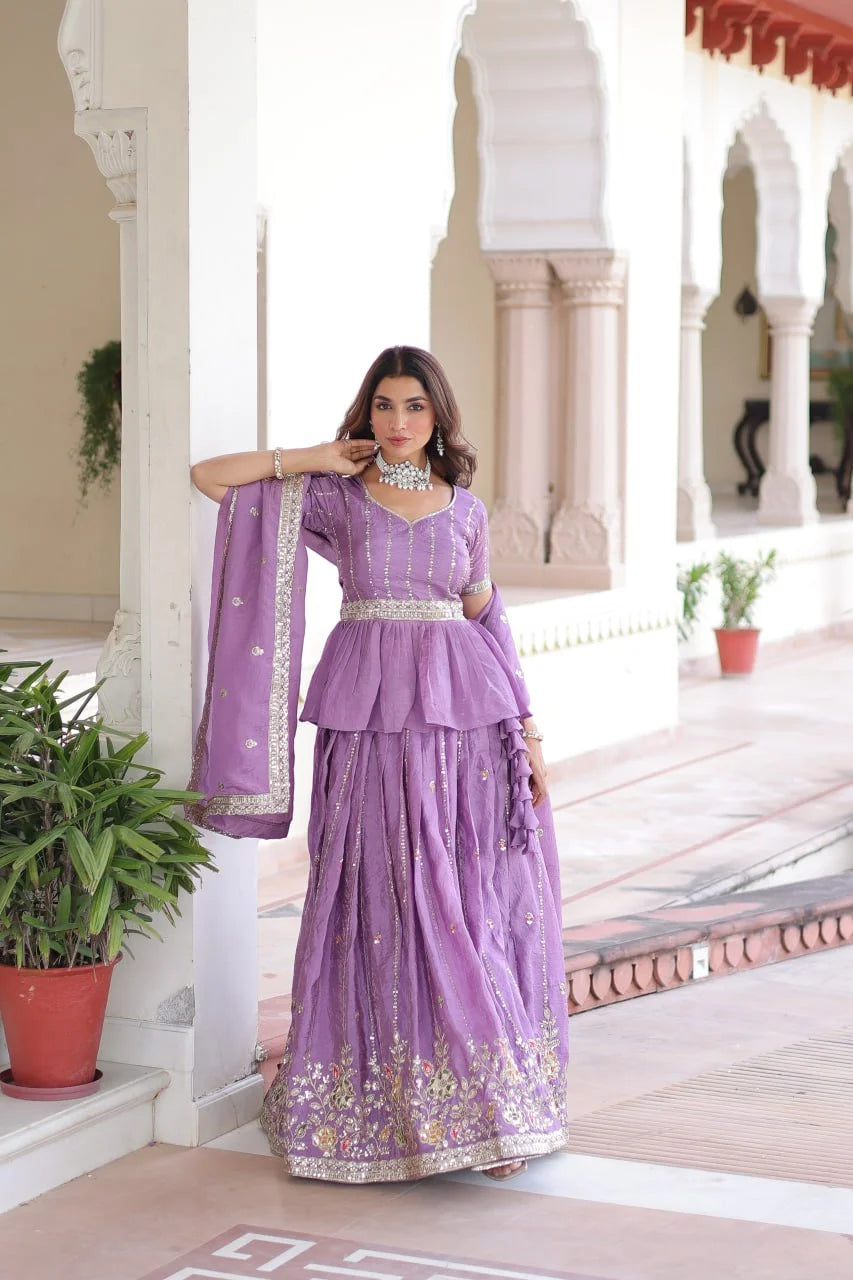Gold Crush Embroidered Lehenga Choli Set with Zari Sequence Work