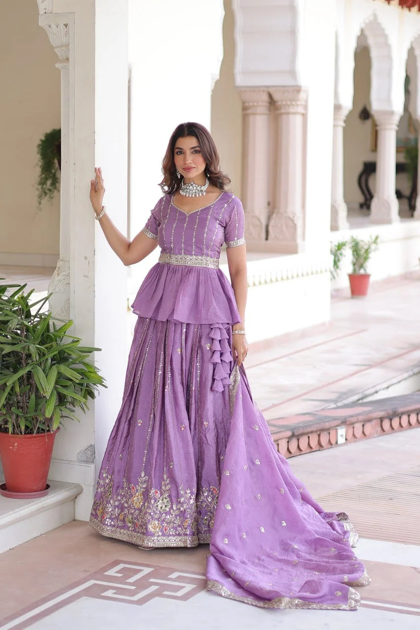 Gold Crush Embroidered Lehenga Choli Set with Zari Sequence Work