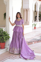 Gold Crush Embroidered Lehenga Choli Set with Zari Sequence Work