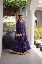 Ethnic Purple Cotton Peplum Lehenga for Navratri, Garba & Party Wear