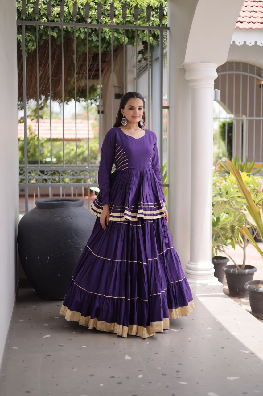 Ethnic Purple Cotton Peplum Lehenga for Navratri, Garba & Party Wear